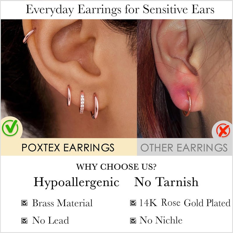 Poxtex Small Gold Huggie Hoop Earrings Set for Women Men Hypoallergenic 14K Plated Stack Cartilage Earrings, Multiple Piercing Lightweight Mini Thin Cute Dainty Trendy Jewelry Set Christmas Gifts for Women - Image 5